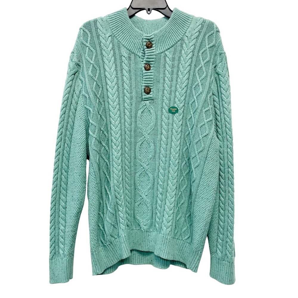 L.L.Bean Men's Green Heritage Soft Cotton Fisherman Button Mock Sweater Size XXL
